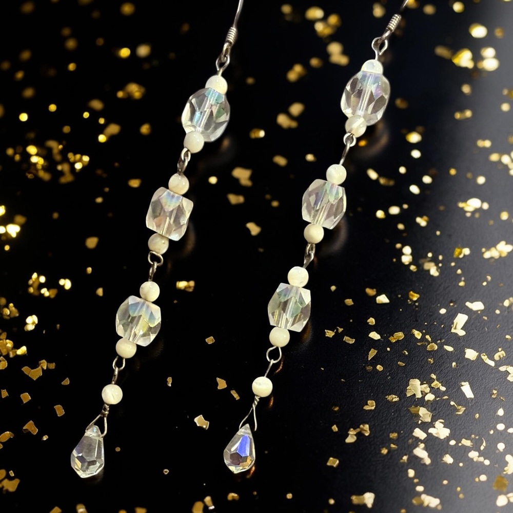 Vintage 80s Swarovski® AB Crystal & MOP Dangle Earrings
